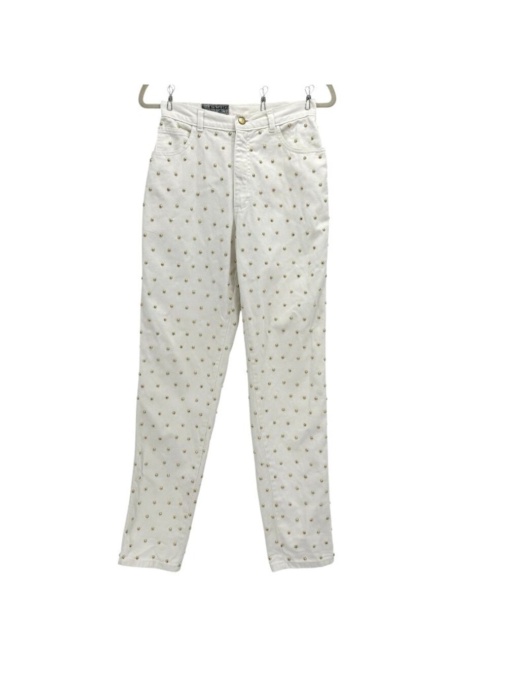 Vintage Goal By Hot Property Womens 6 Jeans Gold Studded High Rise White Denim